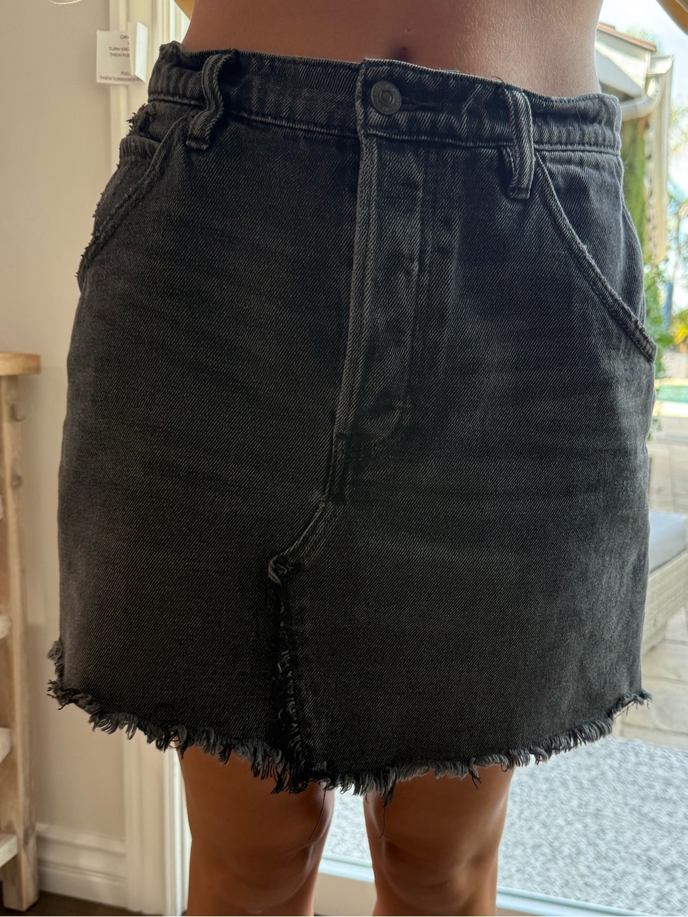 Free people Black Frayed Hem Denim Skirt - Women's